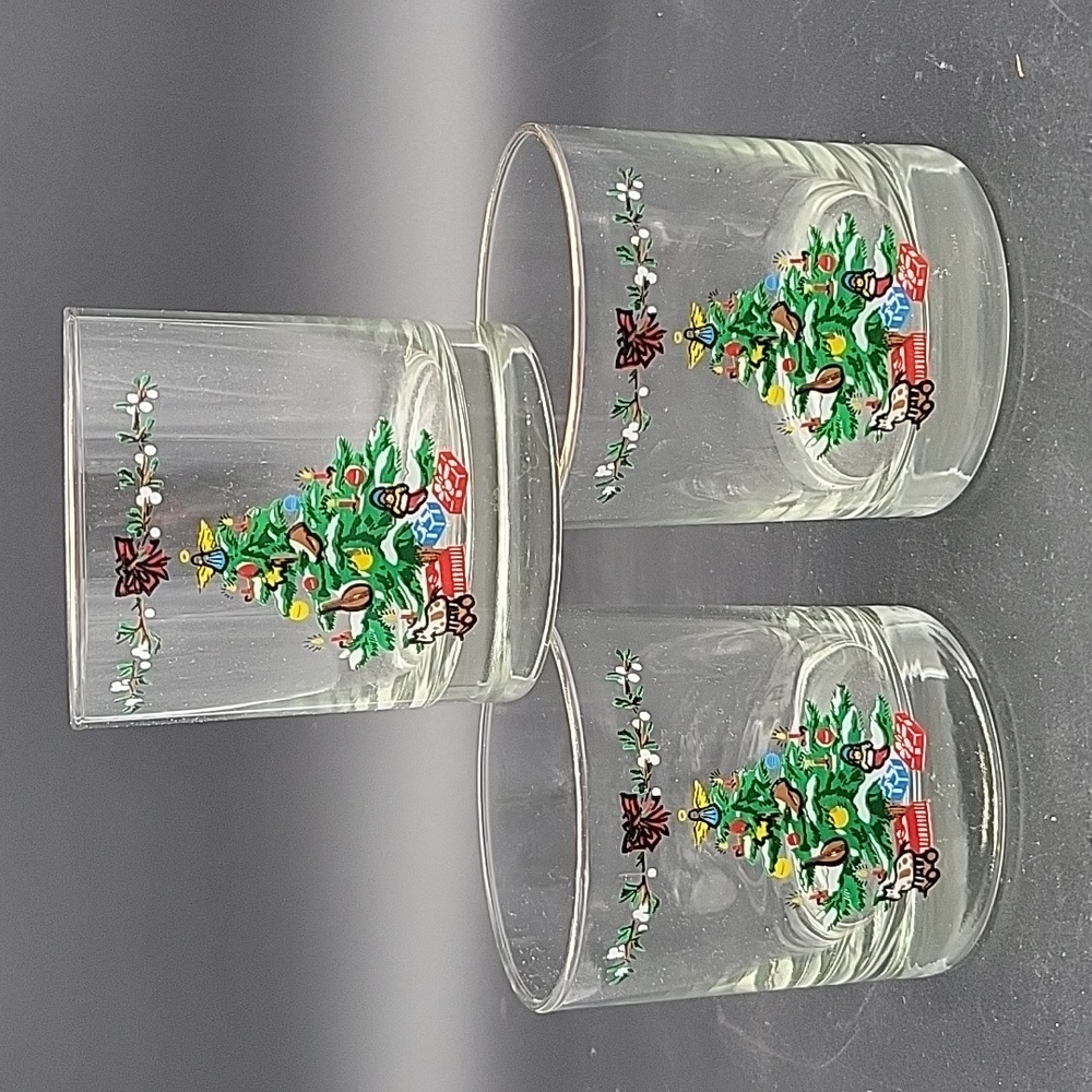 Vintage Christmas Tree Lowball Glasses- Set of 4- Spode? Montgomery Ward?